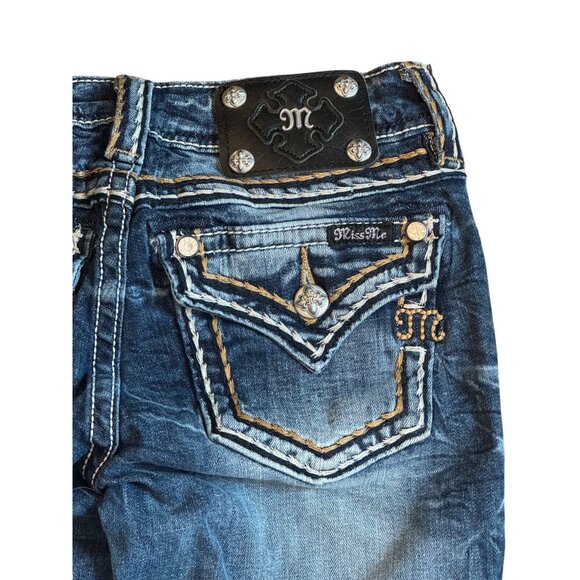 Miss Me Womens Bootcut Jeans Size 25 Distressed Denim With Embellished Pockets - Picture 4 of 6